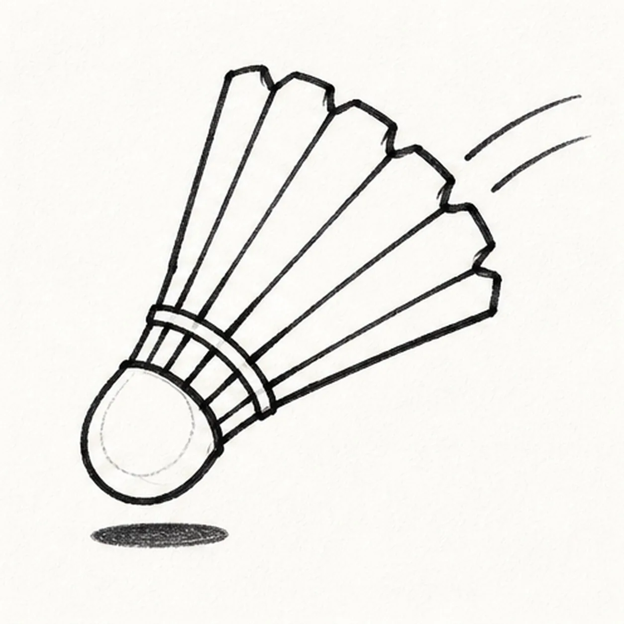 Bind the feathers and show flight stage for how to draw a badminton shuttlecock