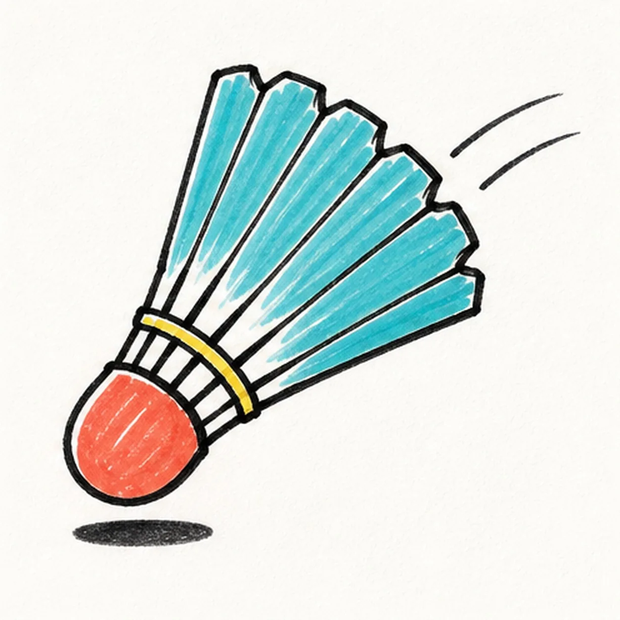 Ink and fill the flight colors stage for how to draw a badminton shuttlecock