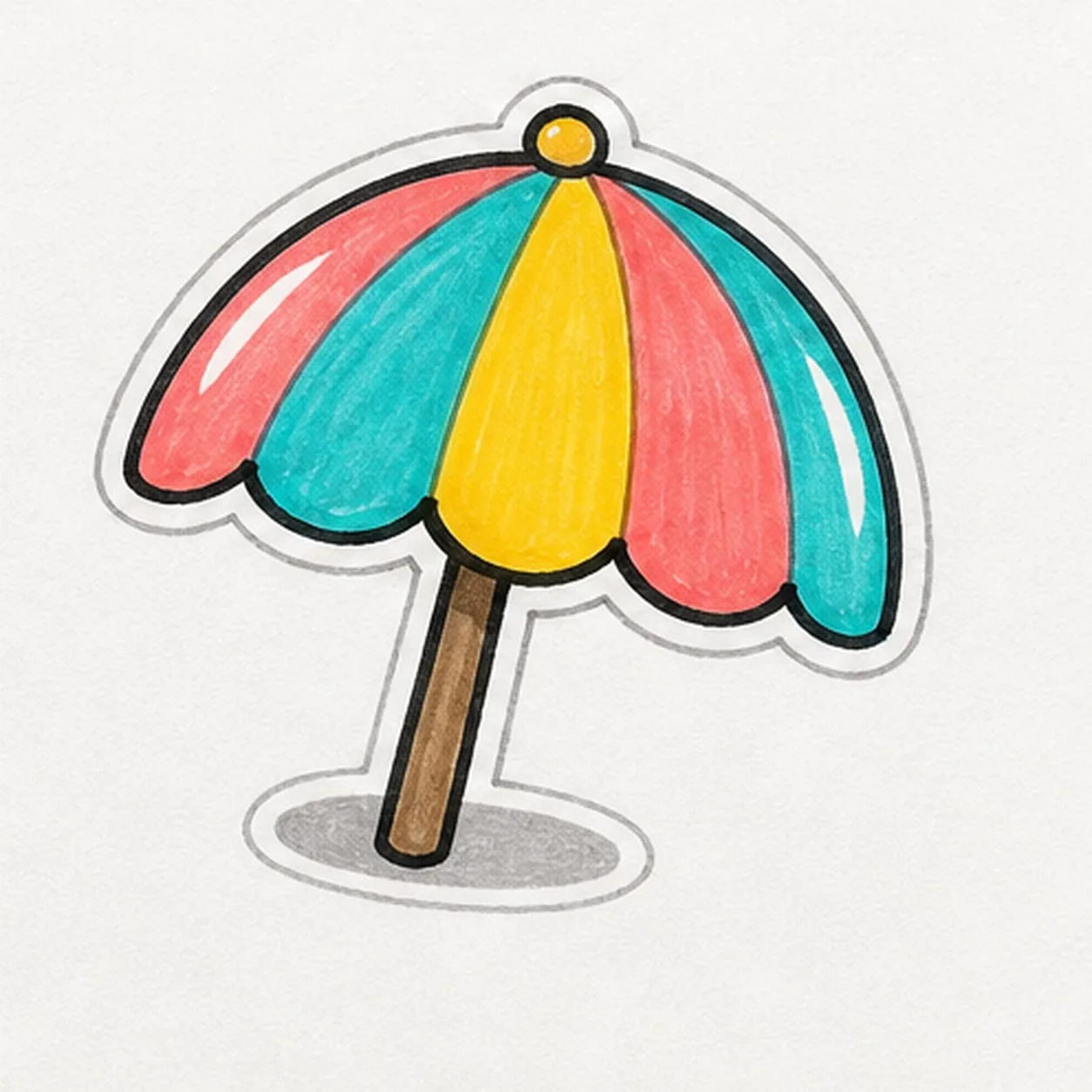 Fill the beach colors stage for how to draw a beach umbrella