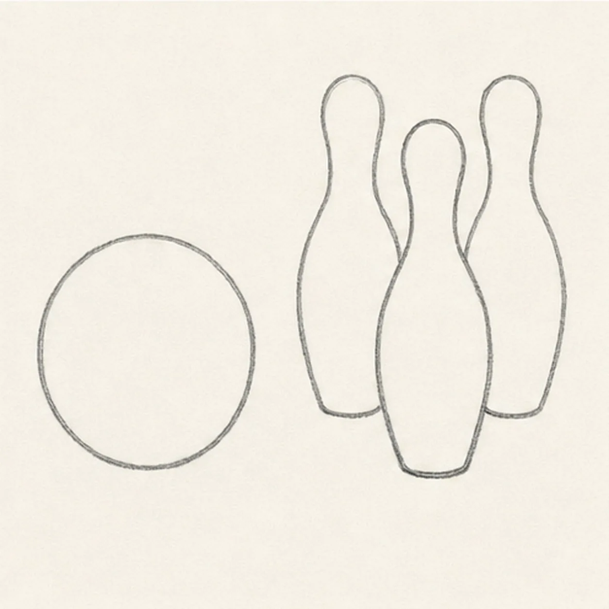 Shape the ball and pins stage for how to draw a bowling ball and pins