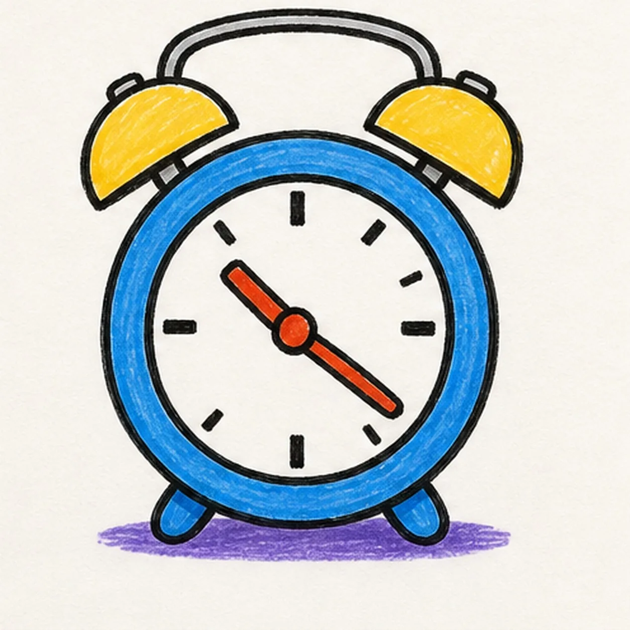 Fill the bright parts stage for how to draw an alarm clock