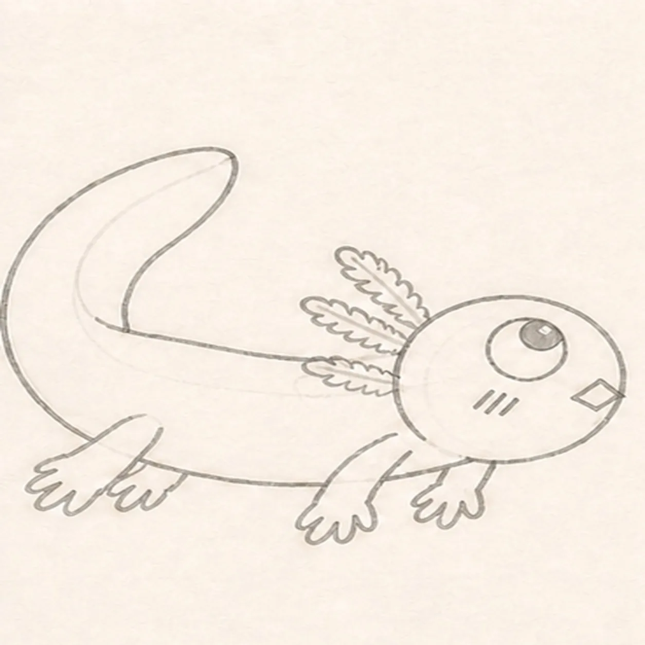 Give the axolotl a surprised face stage for how to draw a swimming axolotl