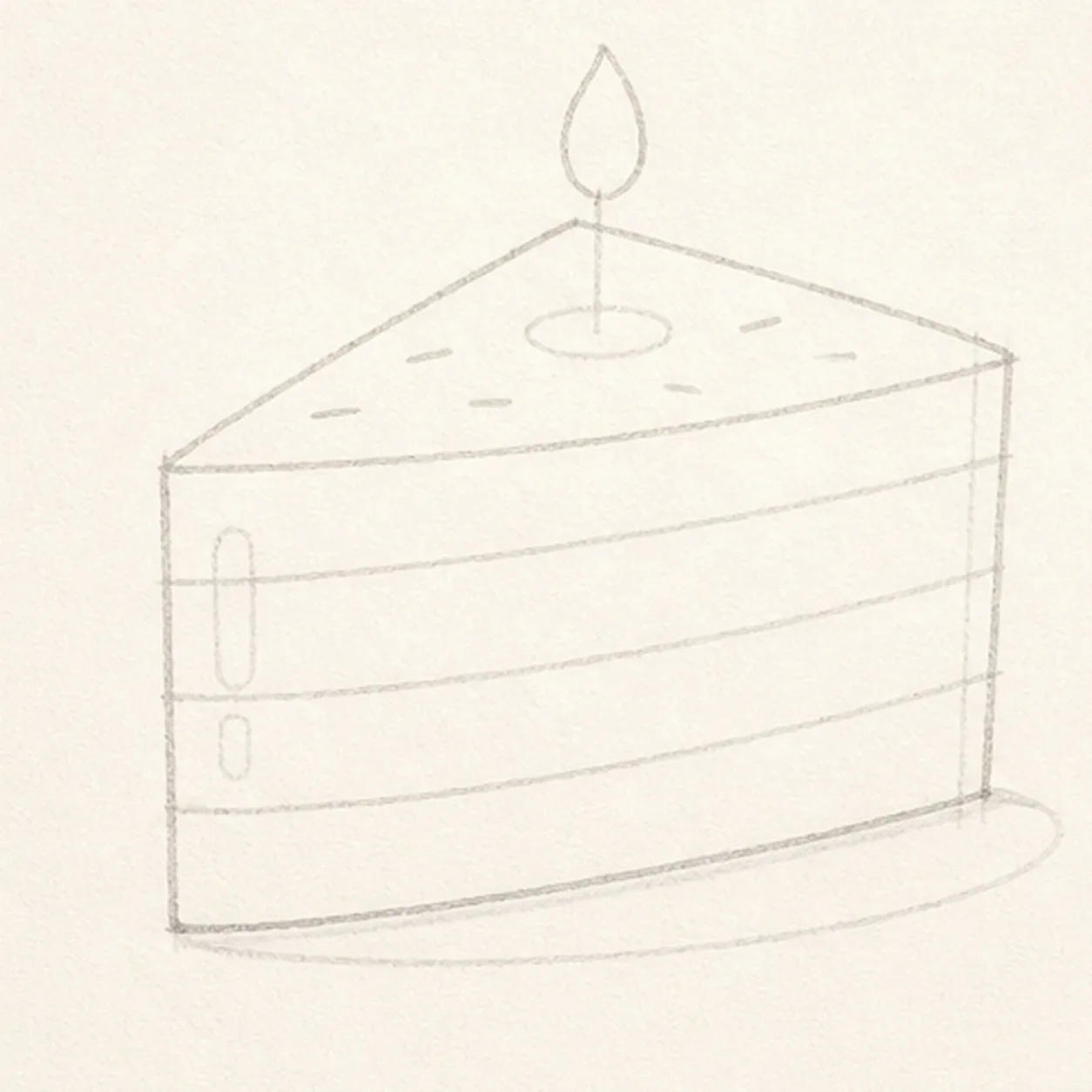 Map the cake wedge stage for how to draw a birthday cake slice