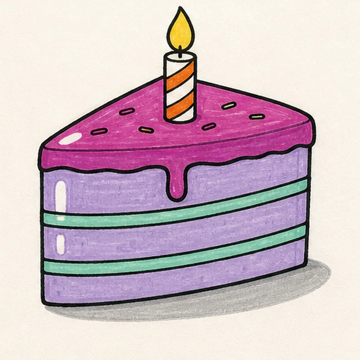 Ink the party colors stage for how to draw a birthday cake slice