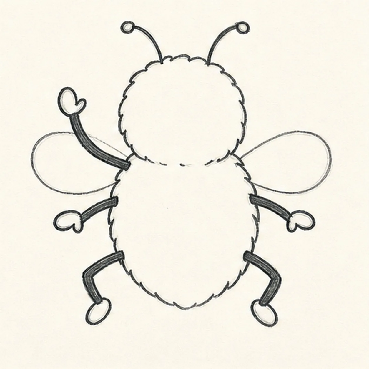 Shape the fuzzy silhouette stage for how to draw a bee
