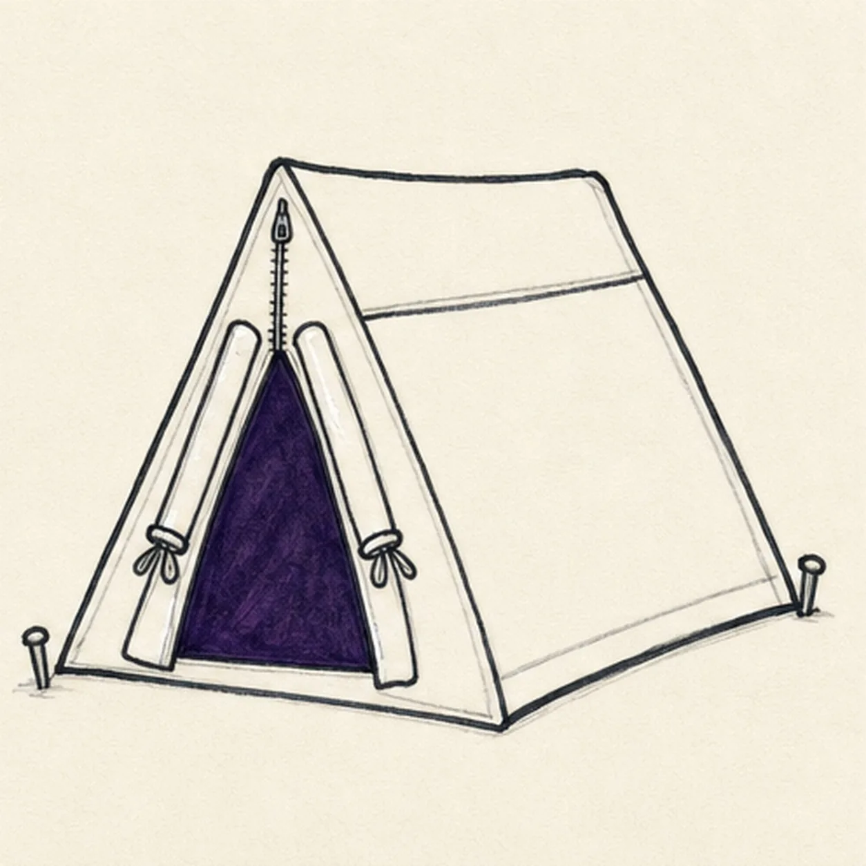 Open the tent doorway stage for how to draw a camping tent