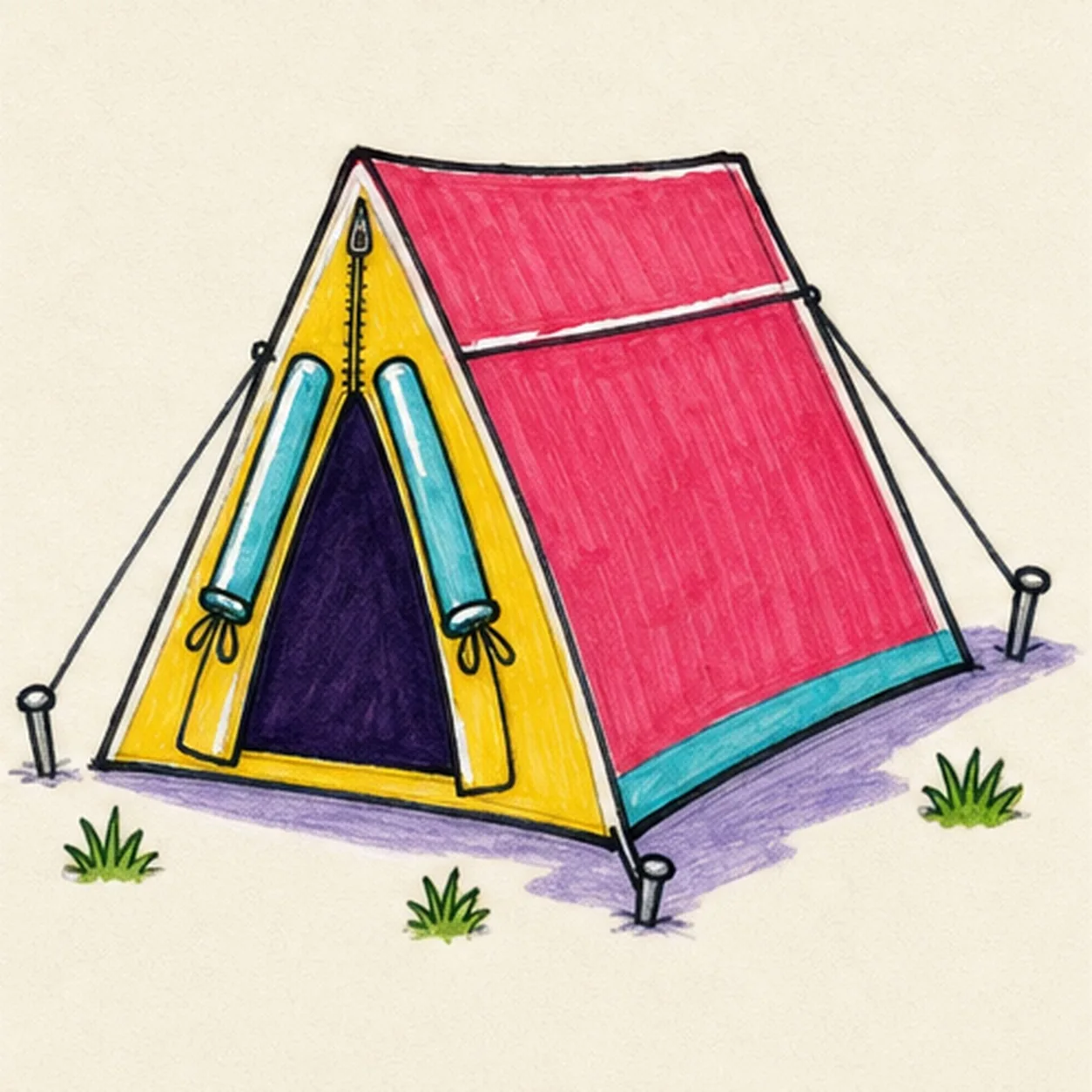Ink and color the tent stage for how to draw a camping tent