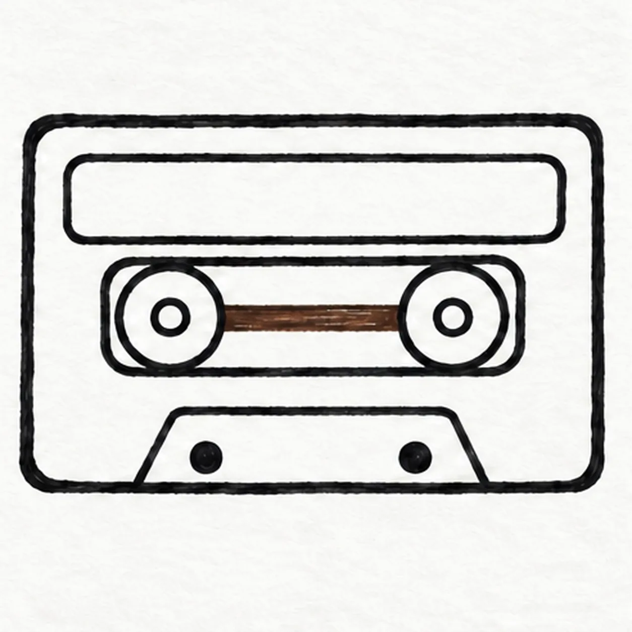 Add the label and holes stage for how to draw a cartoon cassette tape