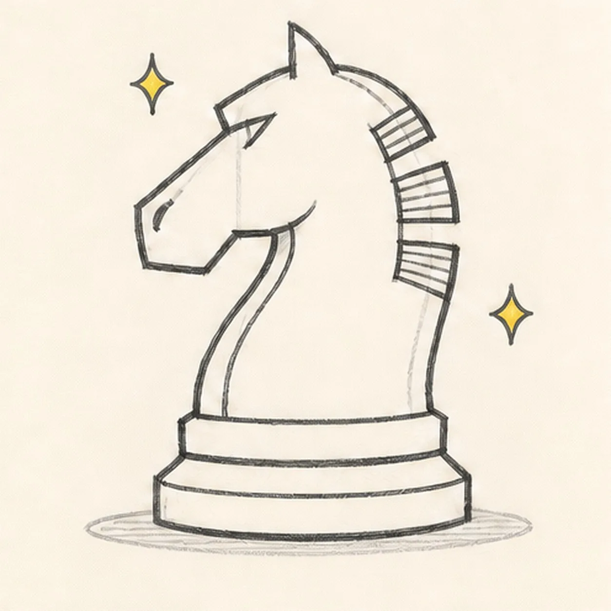 Add mane rhythm and sparks stage for how to draw a chess knight