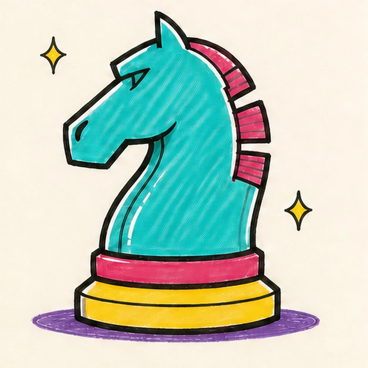 Ink and color the knight stage for how to draw a chess knight