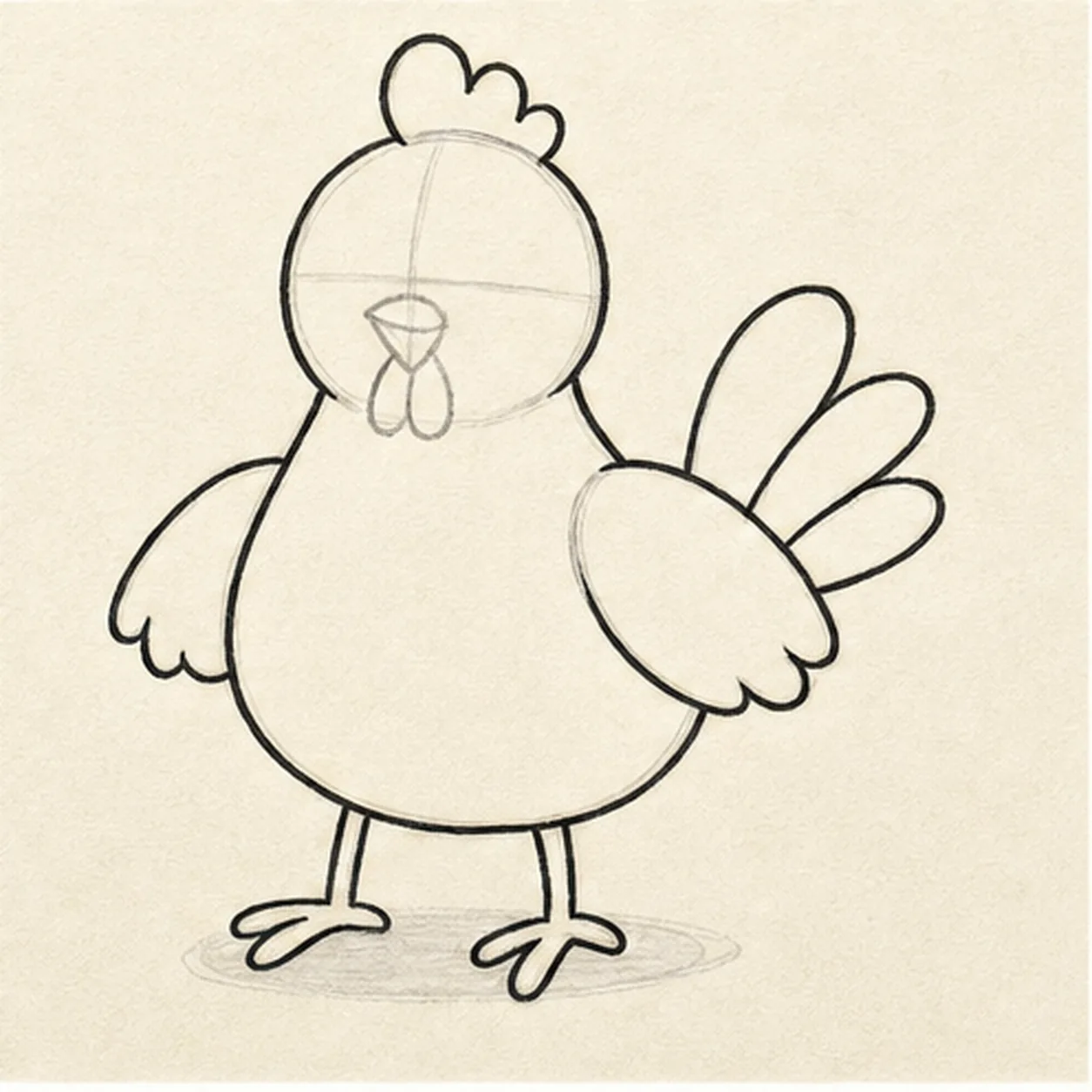 Shape the plump silhouette stage for how to draw a chicken