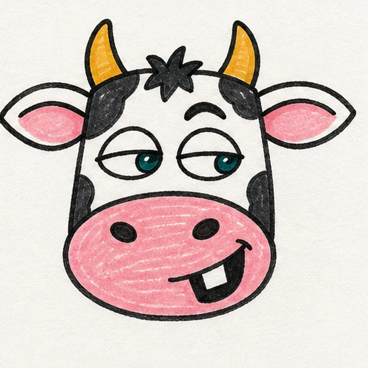 Ink and color the cow stage for how to draw a cow face