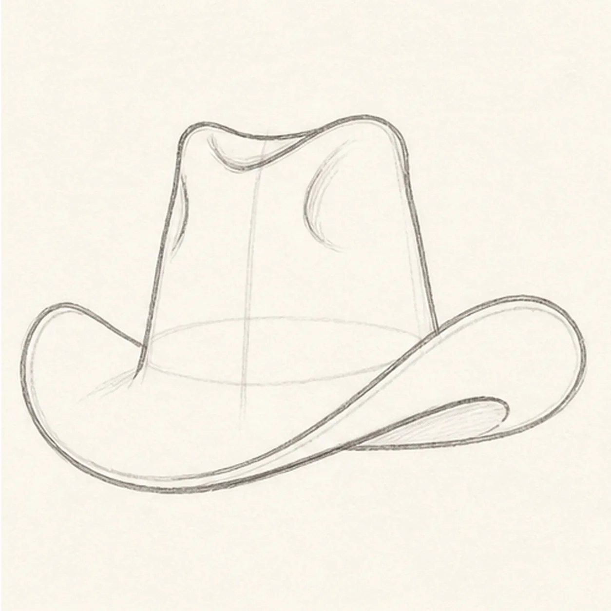 Pinch the crown and brim stage for how to draw a cowboy hat