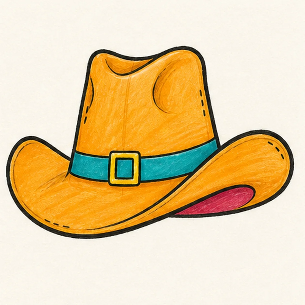Ink and color the hat stage for how to draw a cowboy hat
