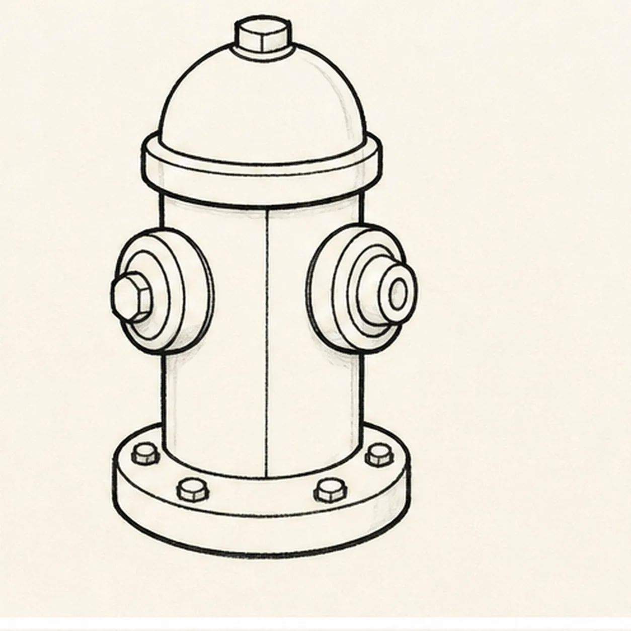 Build the caps and bolts stage for how to draw a fire hydrant