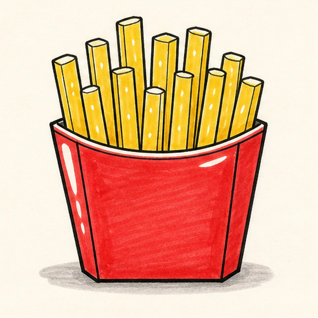 Fill the marker color stage for how to draw french fries