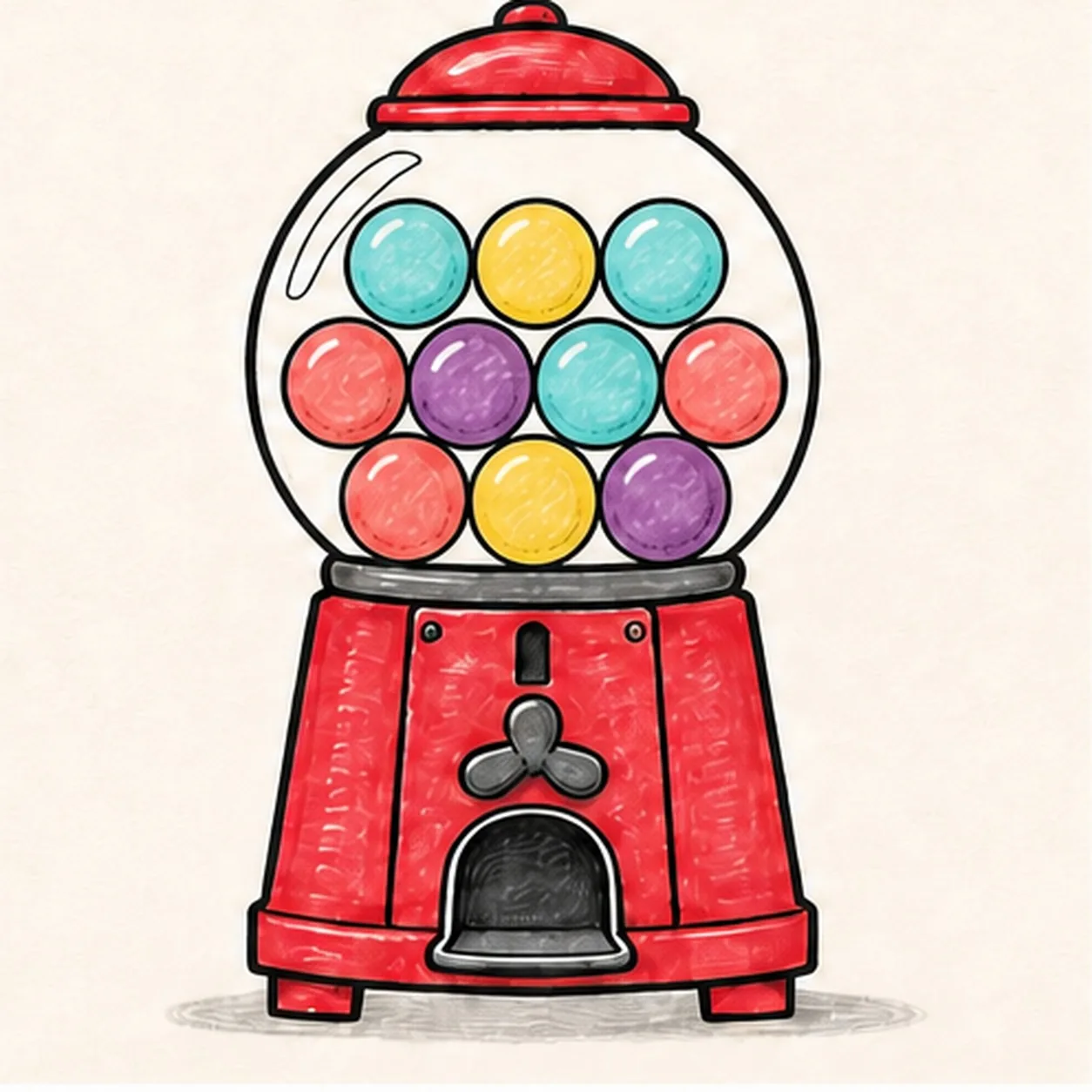 Fill the candy-shop color stage for how to draw a gumball machine