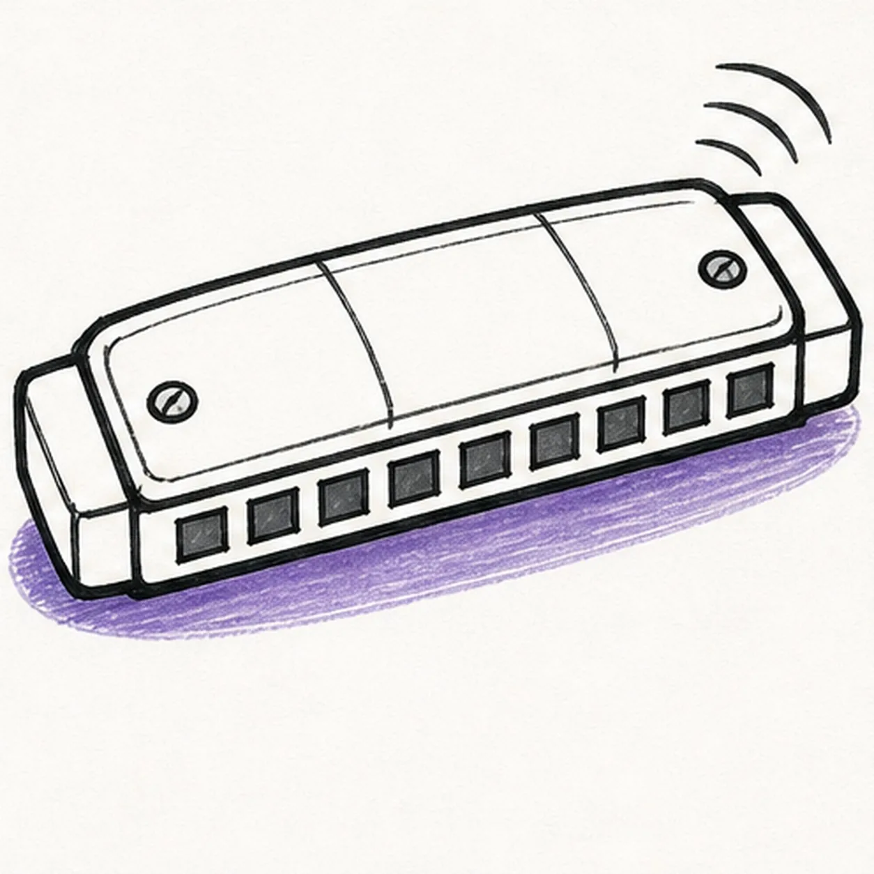 Add hardware and a bright note stage for how to draw a harmonica