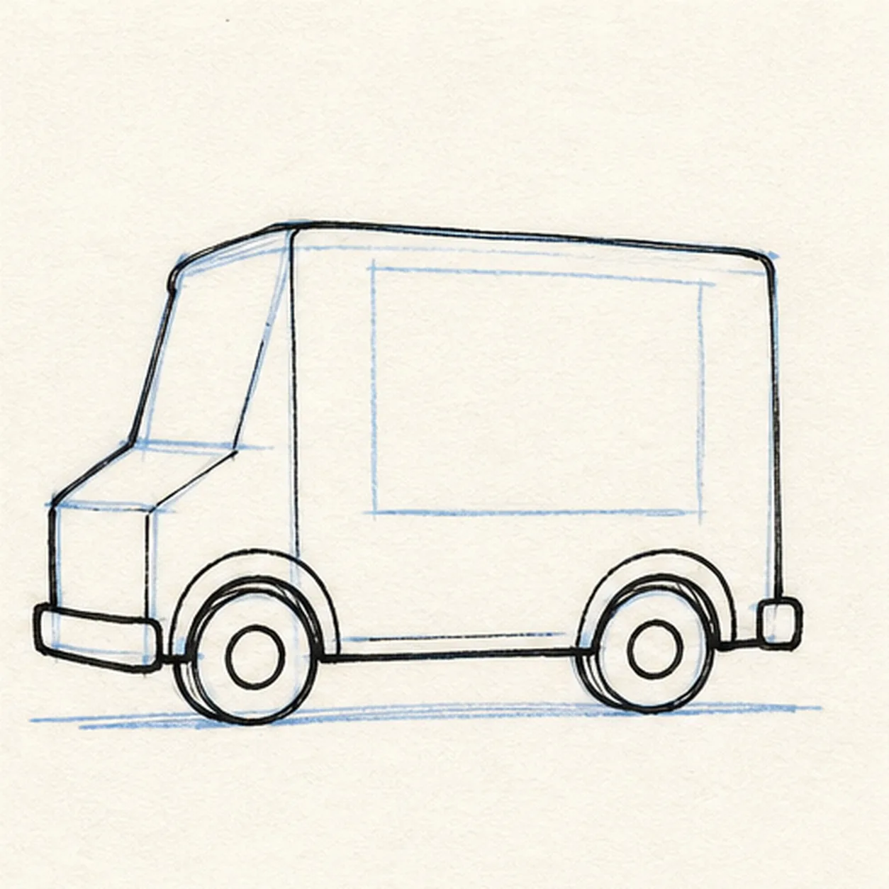 Shape the rolling silhouette stage for how to draw an ice-cream truck