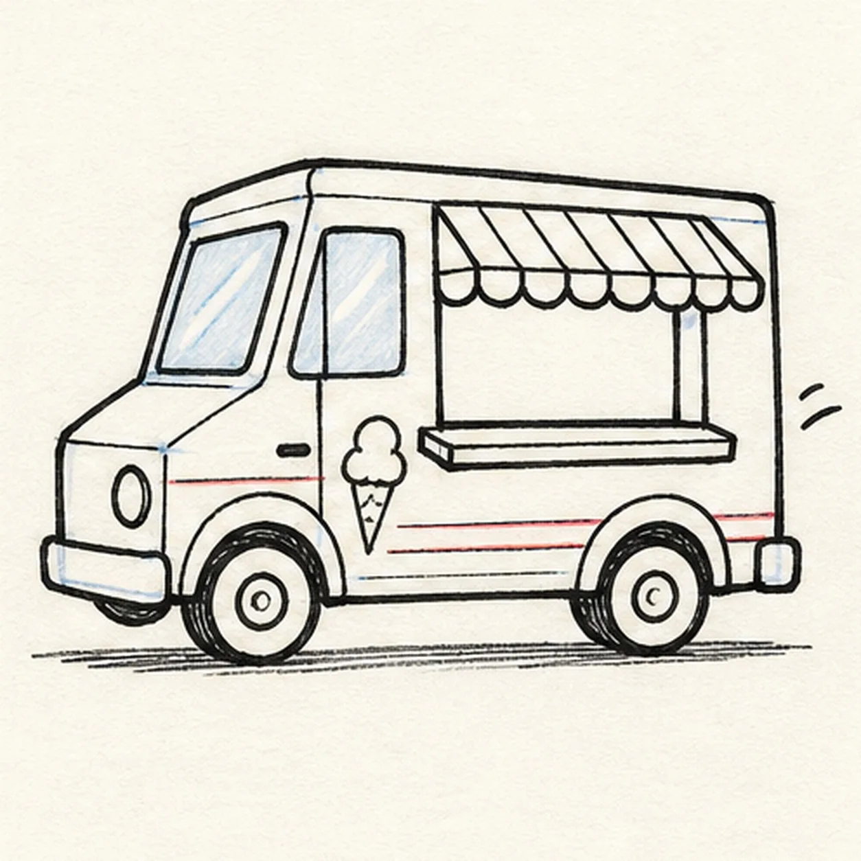 Add the playful truck details stage for how to draw an ice-cream truck