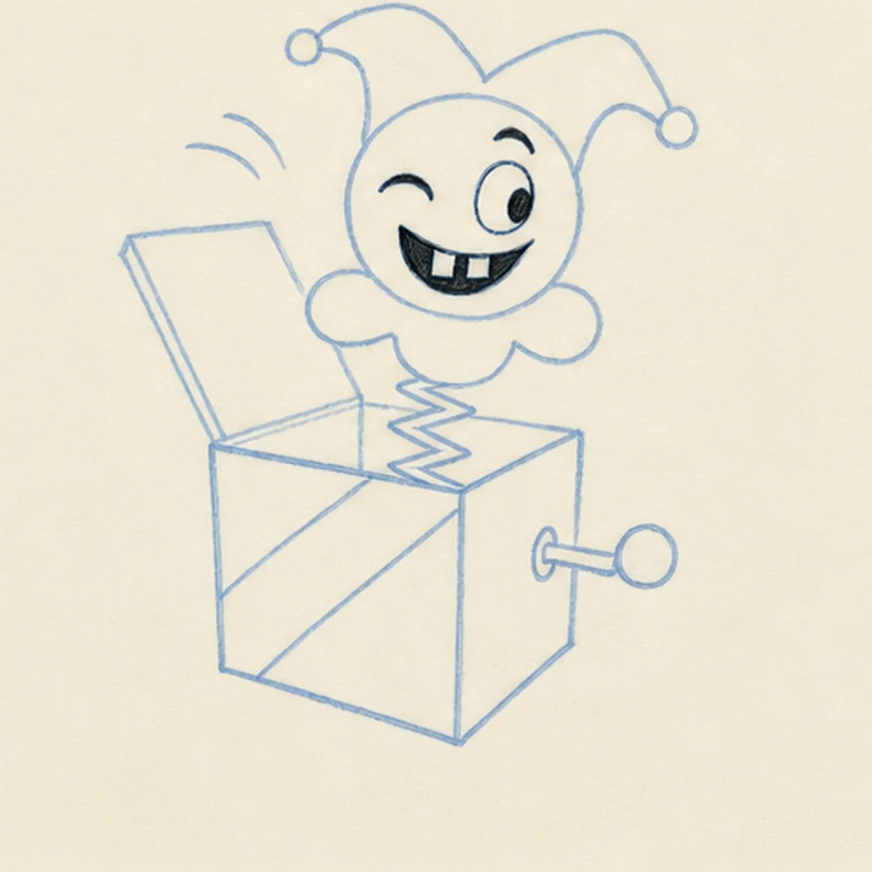 Add the crank and motion stage for how to draw a jack-in-the-box