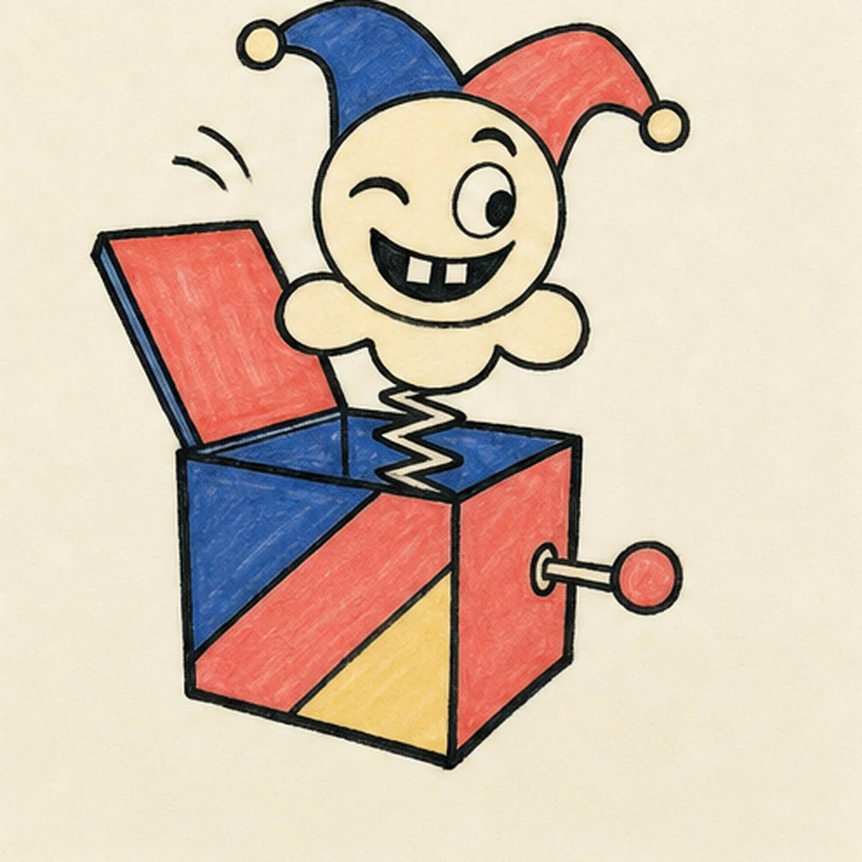 Ink the soft-retro colors stage for how to draw a jack-in-the-box