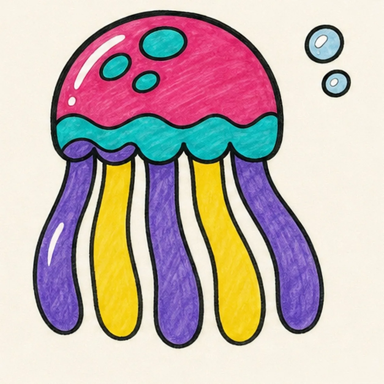 Ink and color the jellyfish stage for how to draw a jellyfish