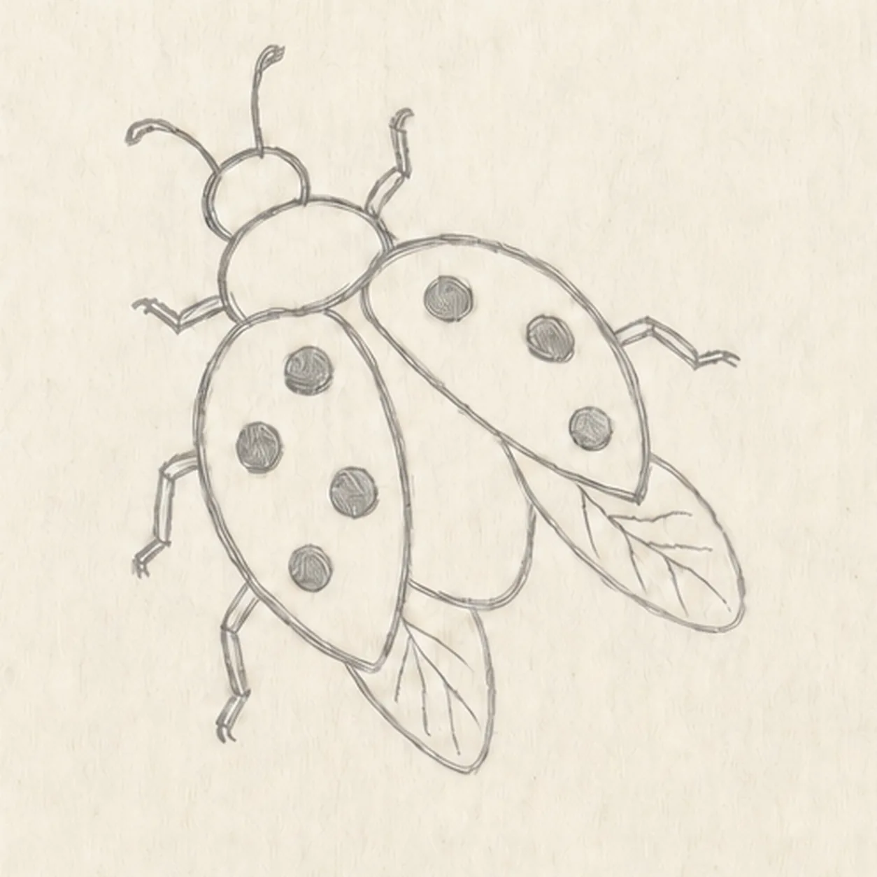 Dot the wing cases stage for how to draw a flying ladybug