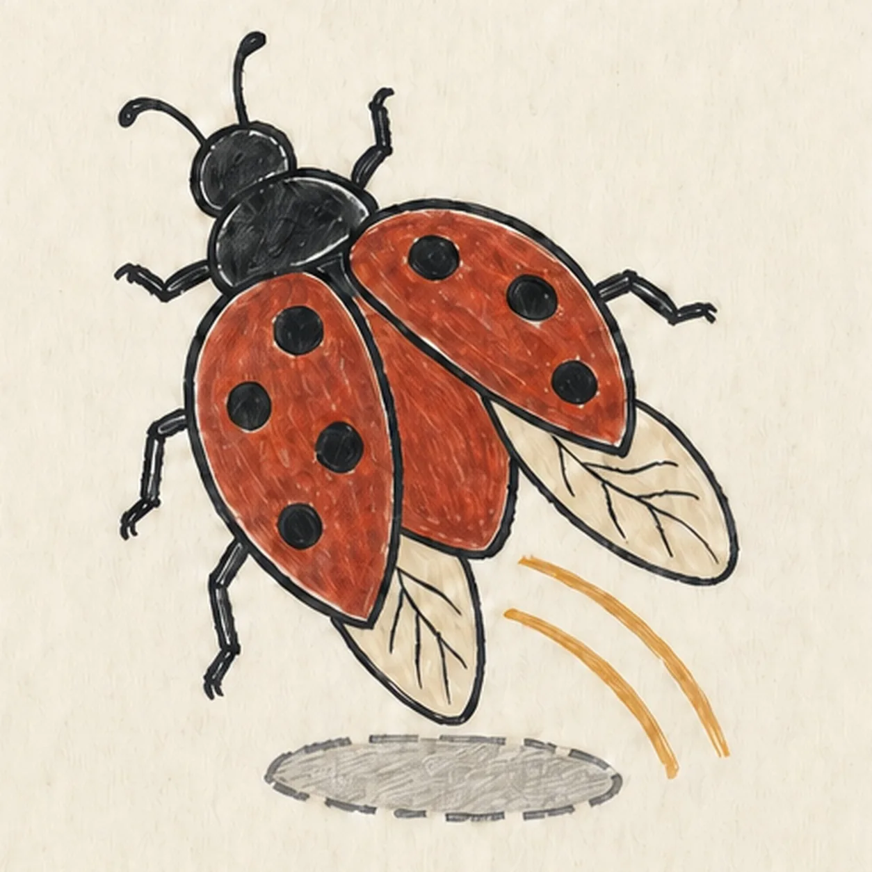 Ink and color the ladybug stage for how to draw a flying ladybug