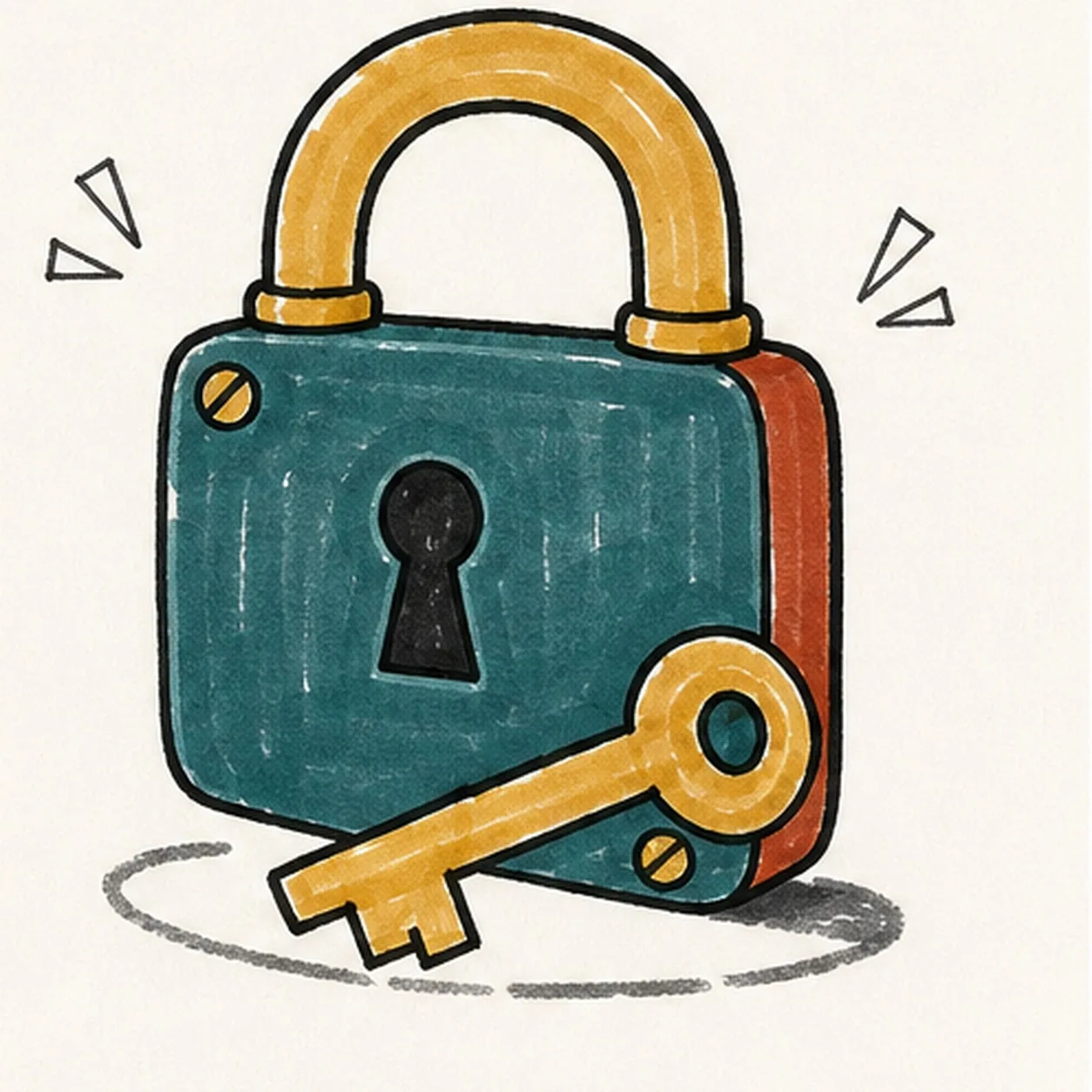 Ink and color the hardware stage for how to draw a padlock and key