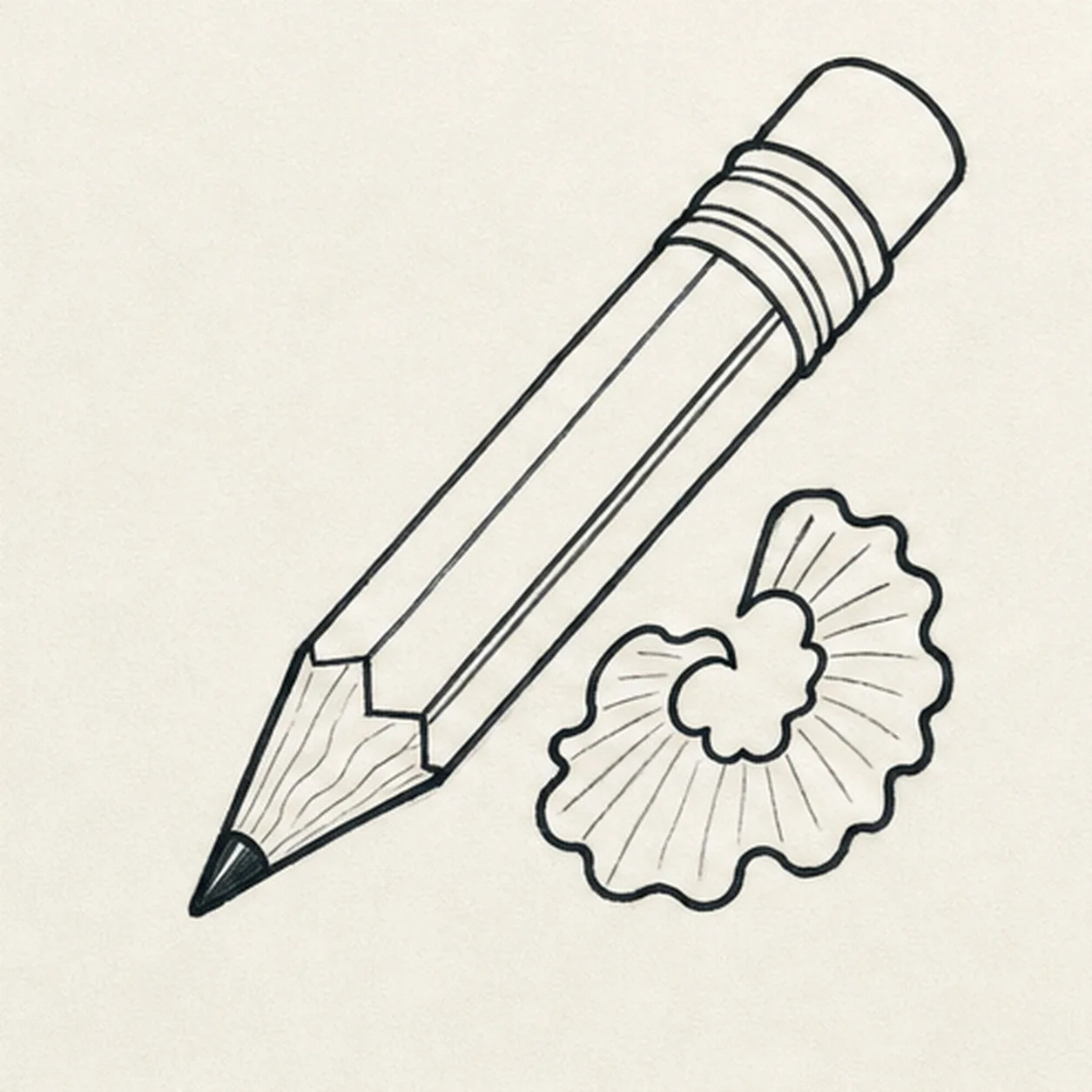 Ink the pencil details stage for how to draw a pencil with shavings