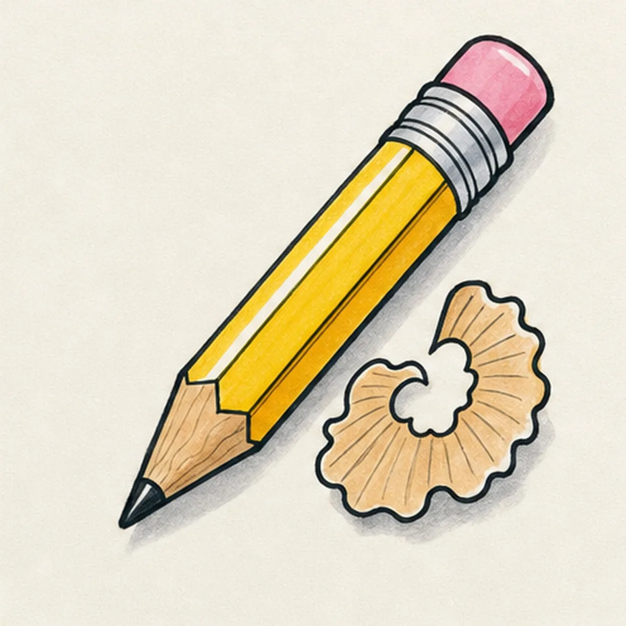 Fill the pencil color stage for how to draw a pencil with shavings