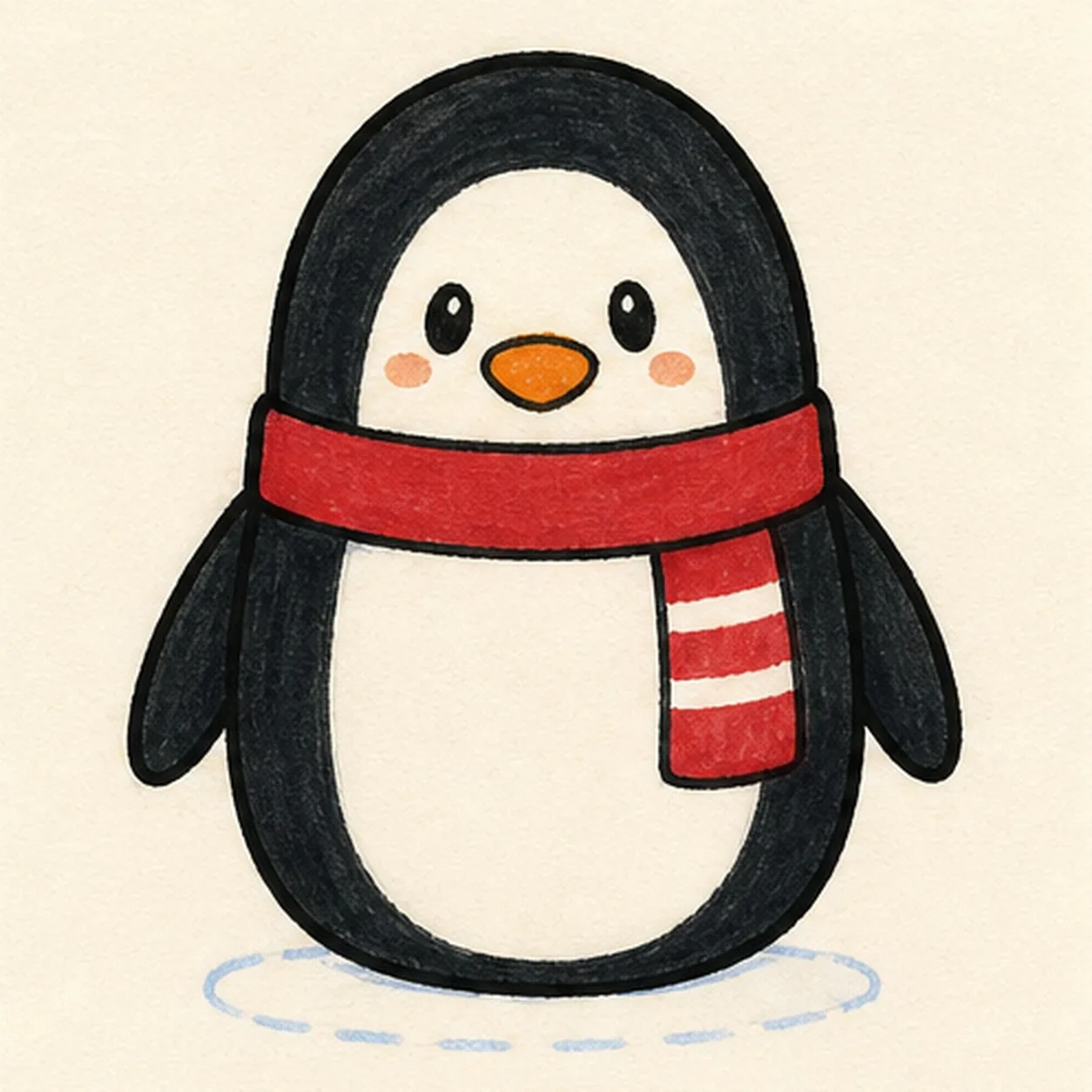 Ink the cozy character stage for how to draw a cartoon penguin