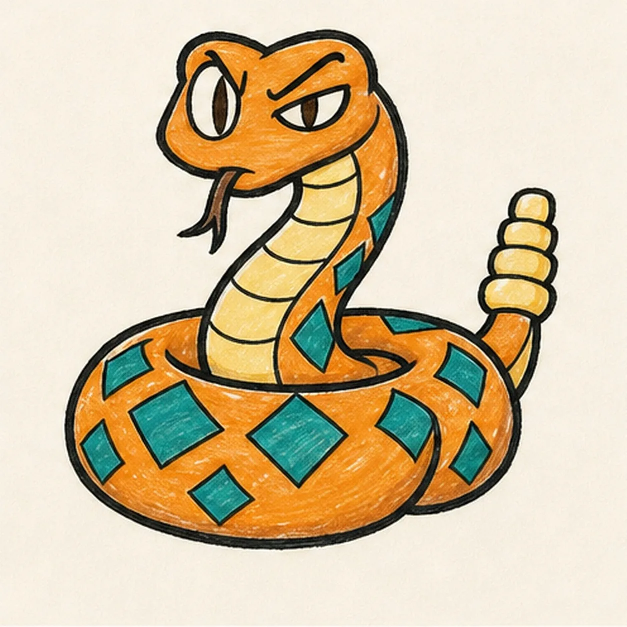 Ink and color the coils stage for how to draw a rattlesnake