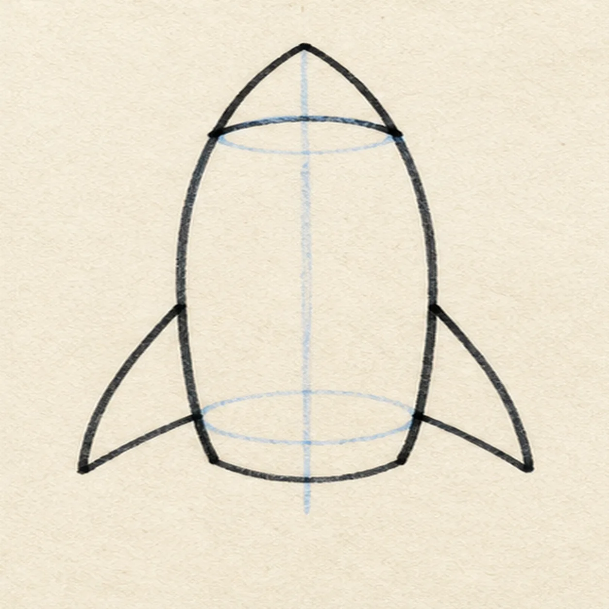 Shape nose and fins stage for how to draw a rocket ship