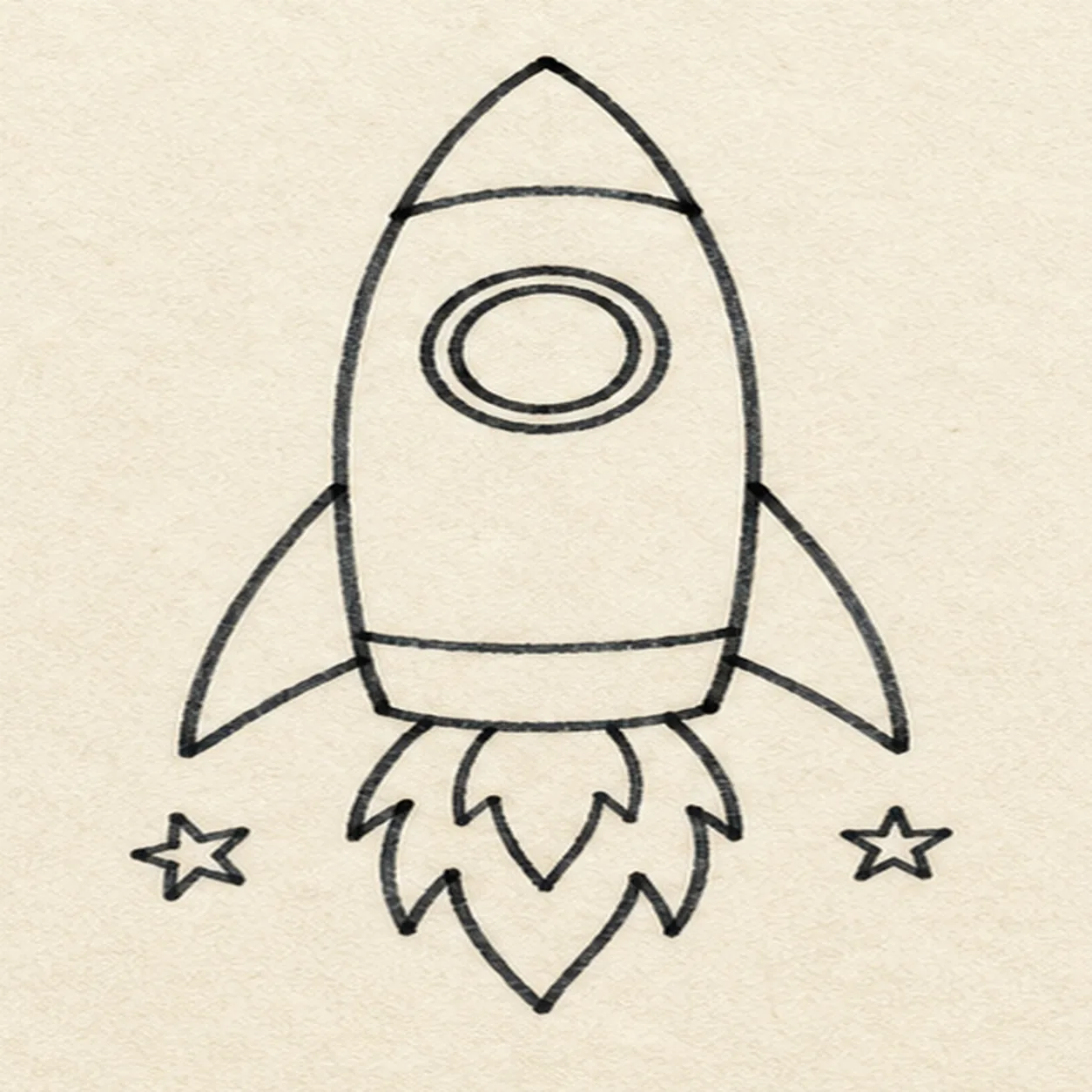 Launch the flame stage for how to draw a rocket ship