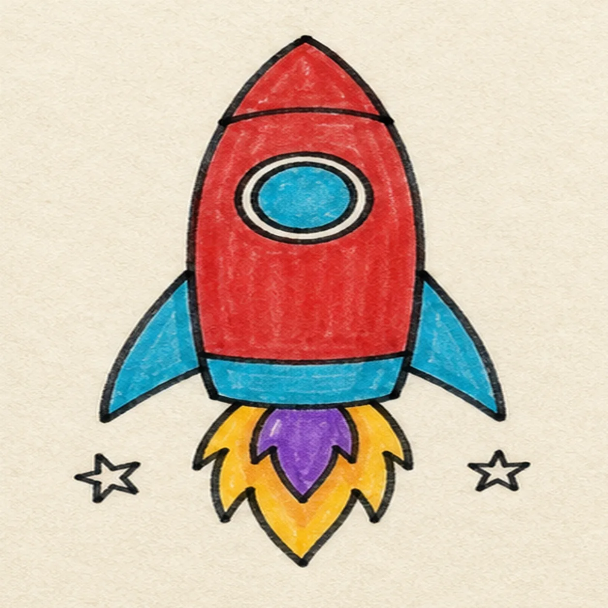 Fill the rocket color stage for how to draw a rocket ship
