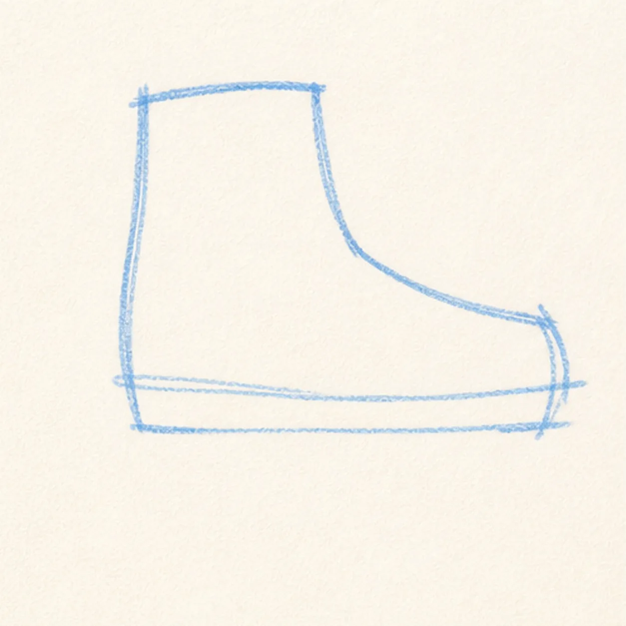 Block the boot stage for how to draw a roller skate