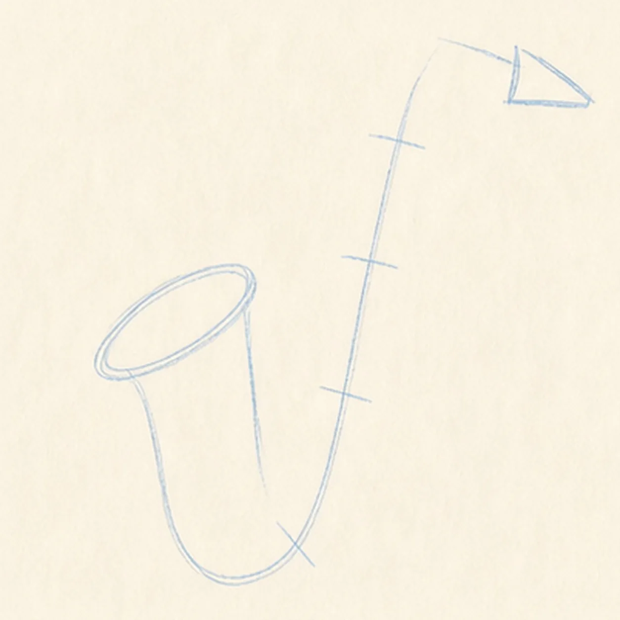 Gesture the bell and J curve stage for how to draw a cartoon saxophone