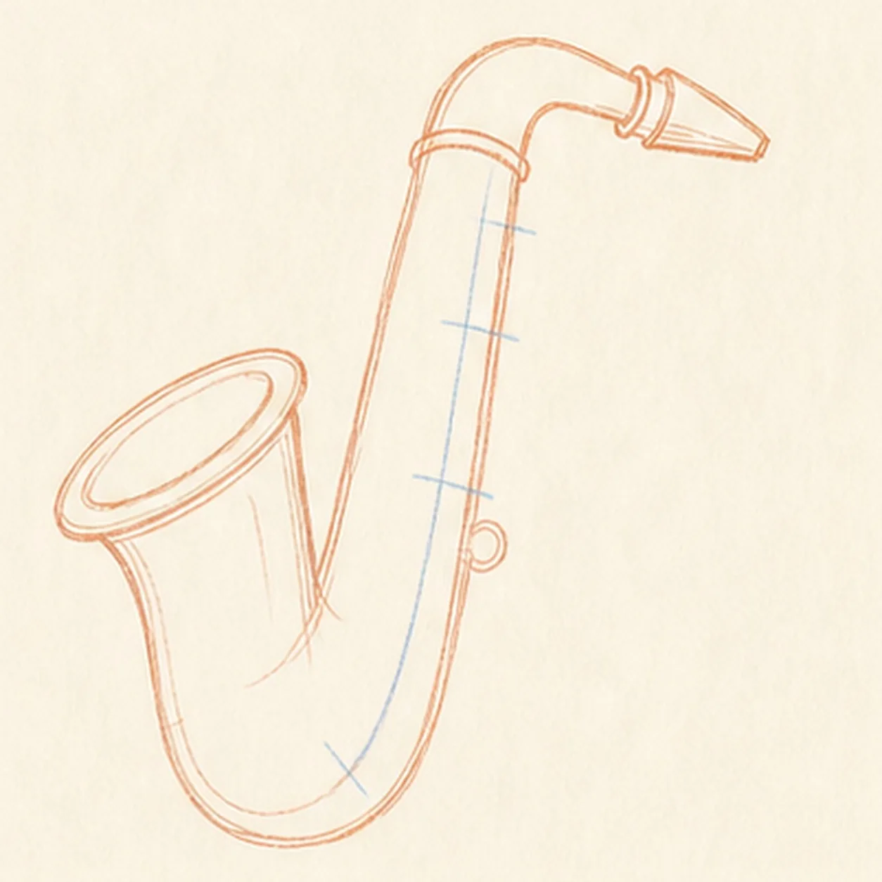 Refine the bell and neck structure stage for how to draw a cartoon saxophone