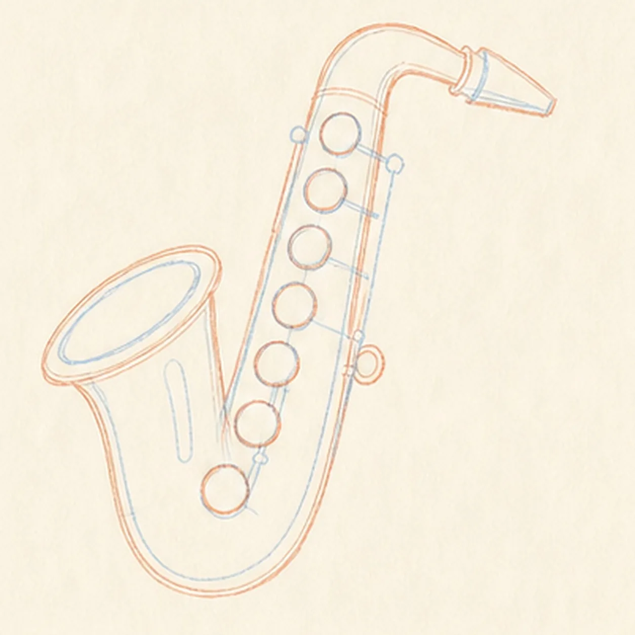 Place seven key pads stage for how to draw a cartoon saxophone