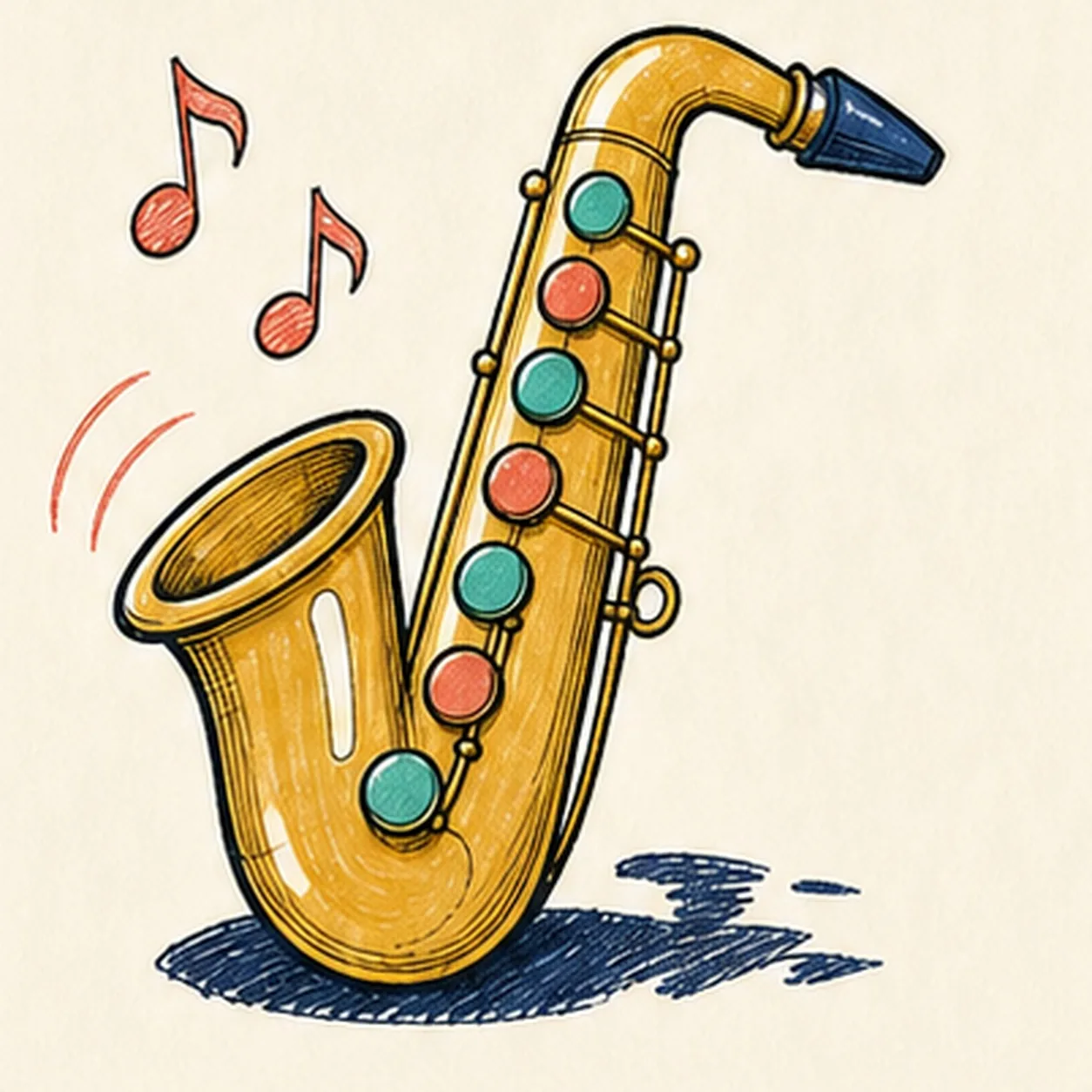 Fill the brass and bright accents stage for how to draw a cartoon saxophone