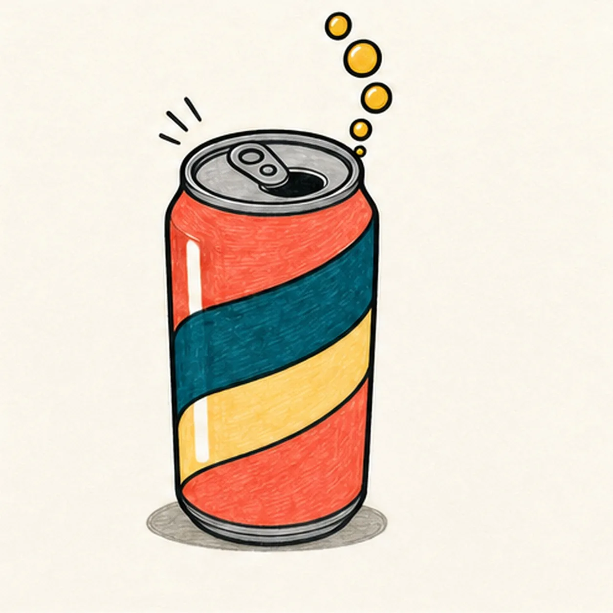 Ink the soda-shop colors stage for how to draw a soda can with fizz