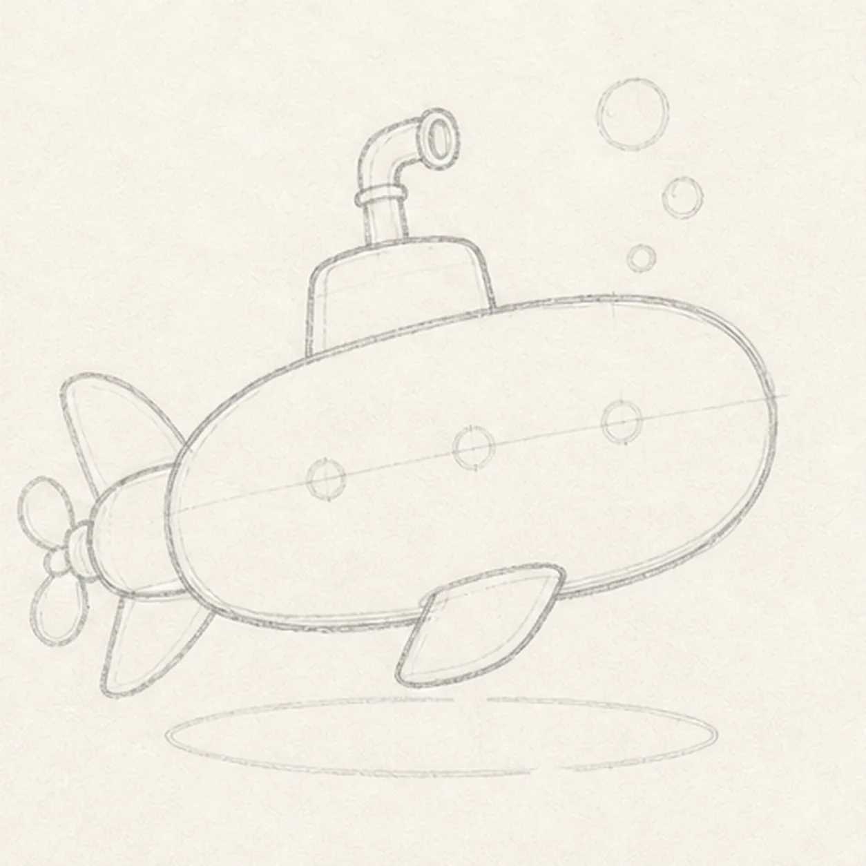 Build the submarine body stage for how to draw a cartoon submarine