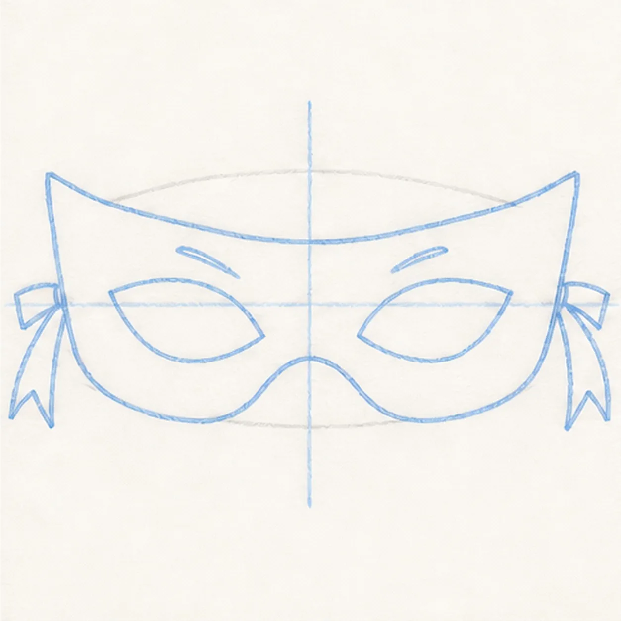 Tie on the ribbon tails stage for how to draw a superhero mask