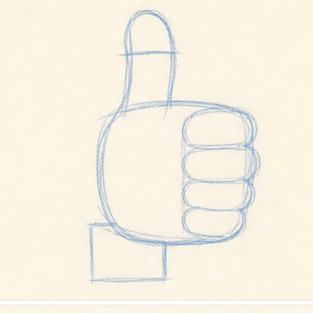 Block the hand gesture stage for how to draw a thumbs-up hand