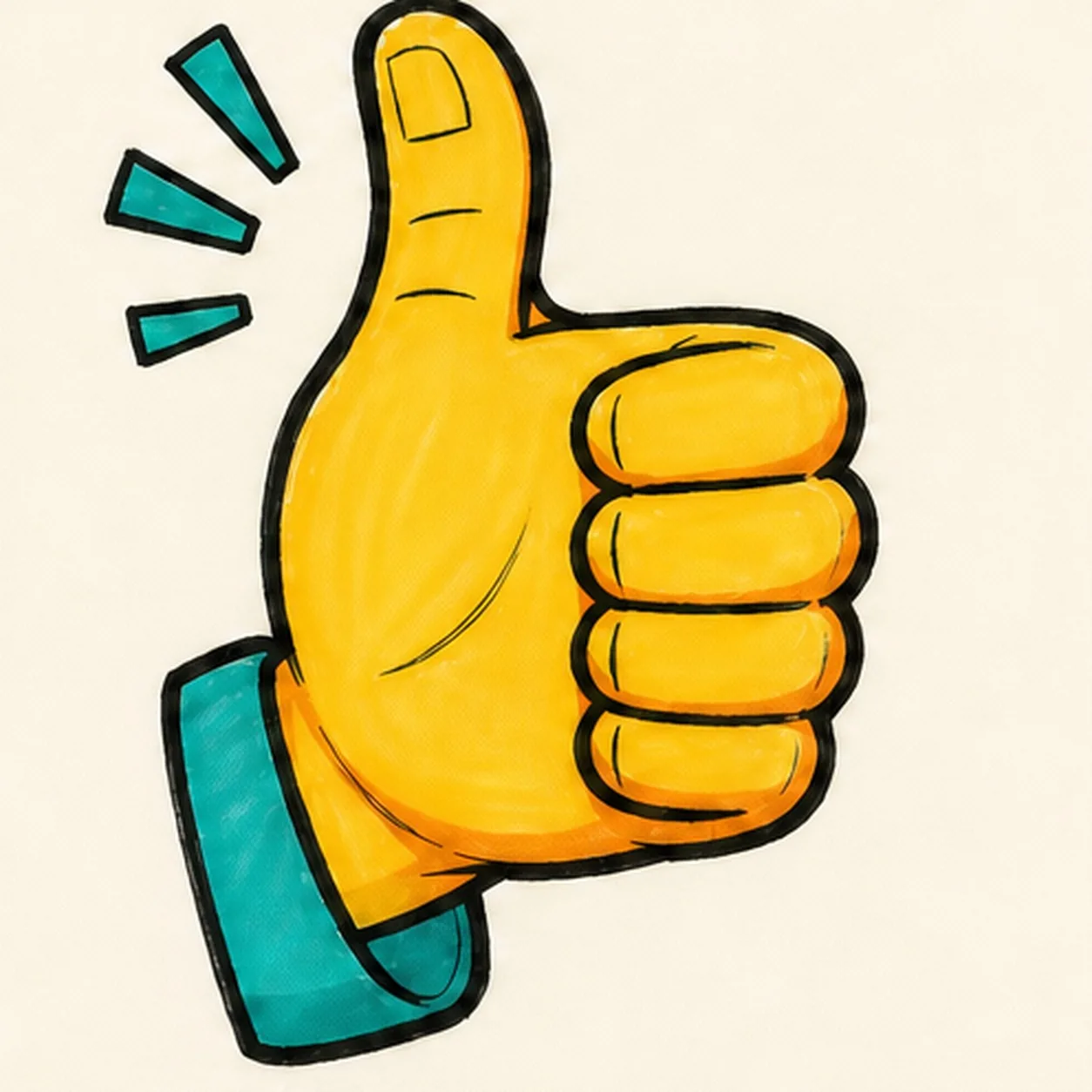 Ink and color the gesture stage for how to draw a thumbs-up hand