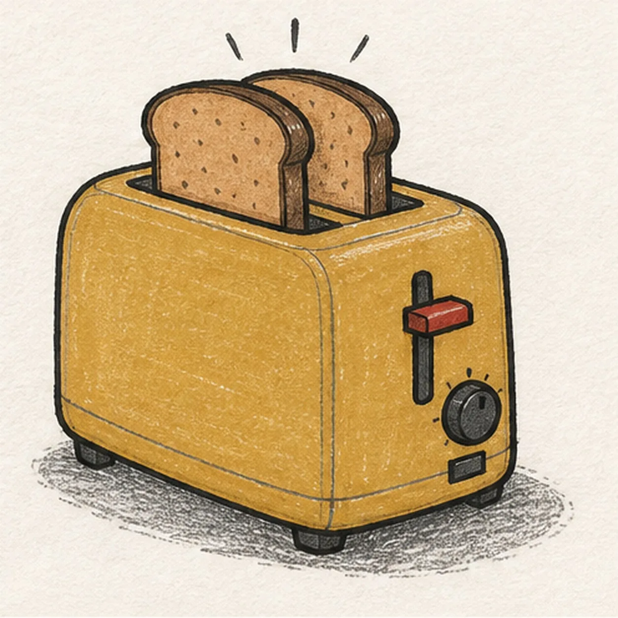 Ink the warm breakfast colors stage for how to draw a popping toaster