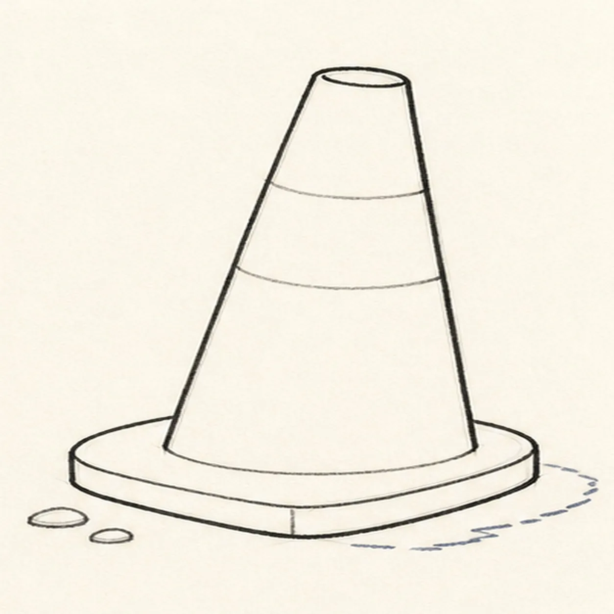 Build the safety silhouette stage for how to draw a traffic cone