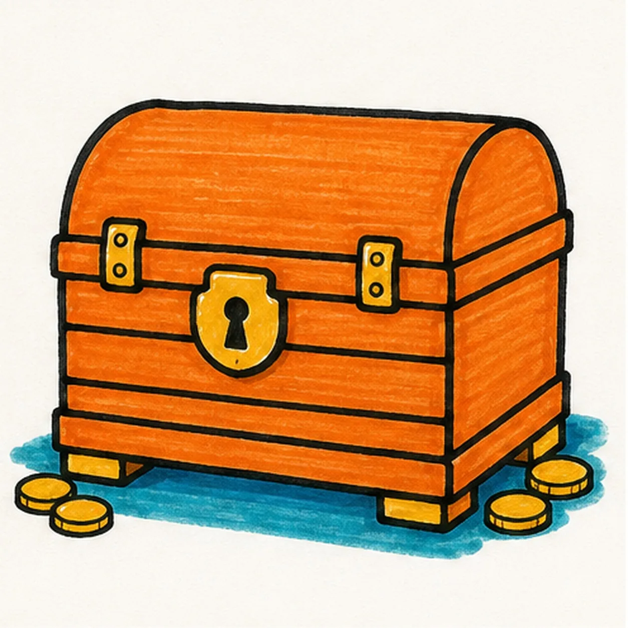 Add feet and color base stage for how to draw a treasure chest